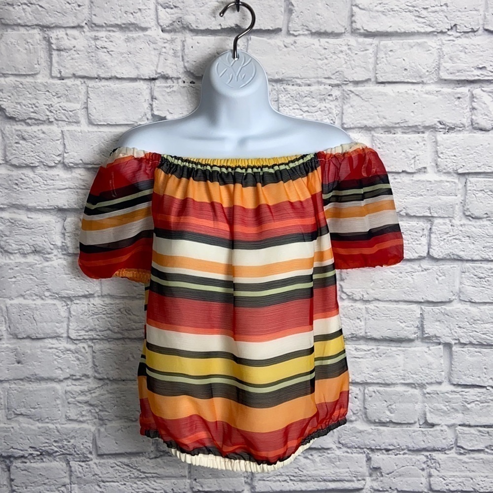 New York & Company XS Striped Off the Shoulder Blouse